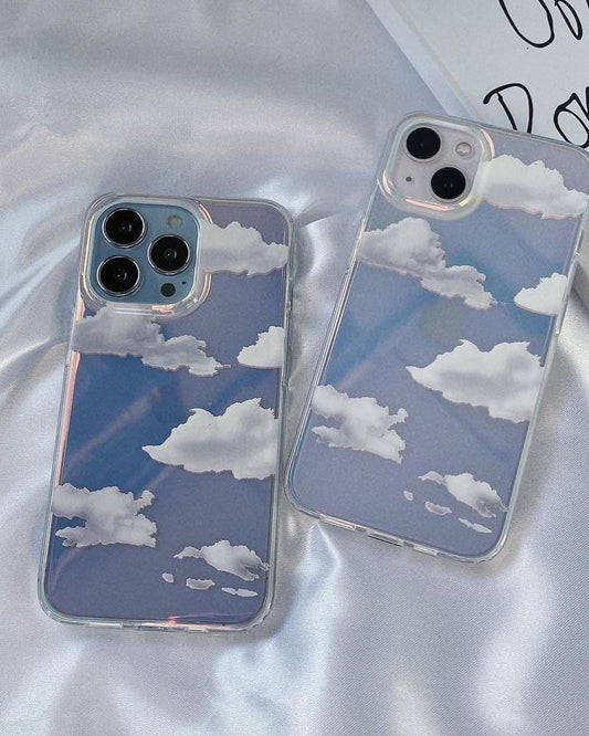 Holographic sky blue clouds case